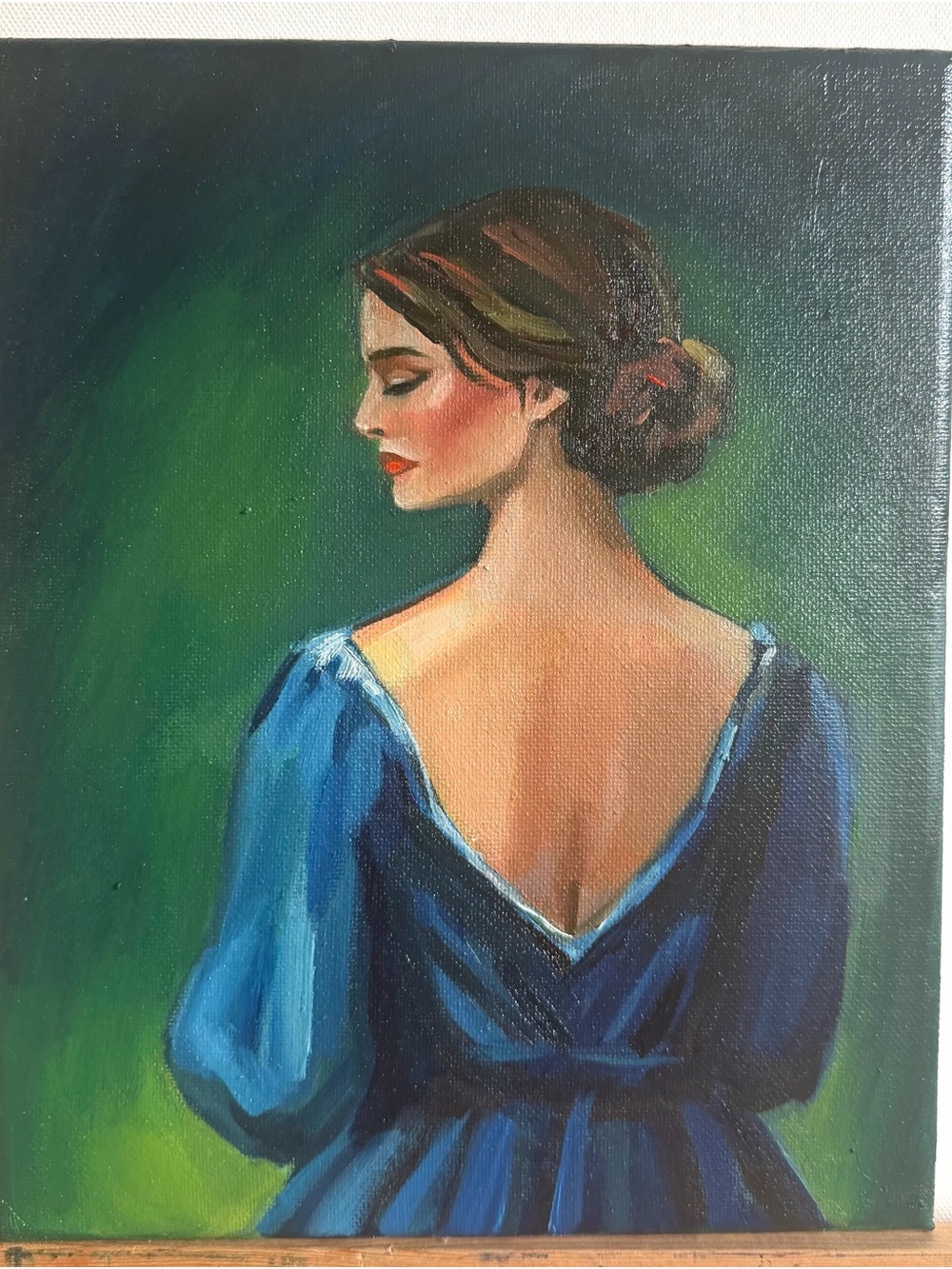 “The Blue Dress” – Original Woman Portrait Painting, 8×10 Inches
